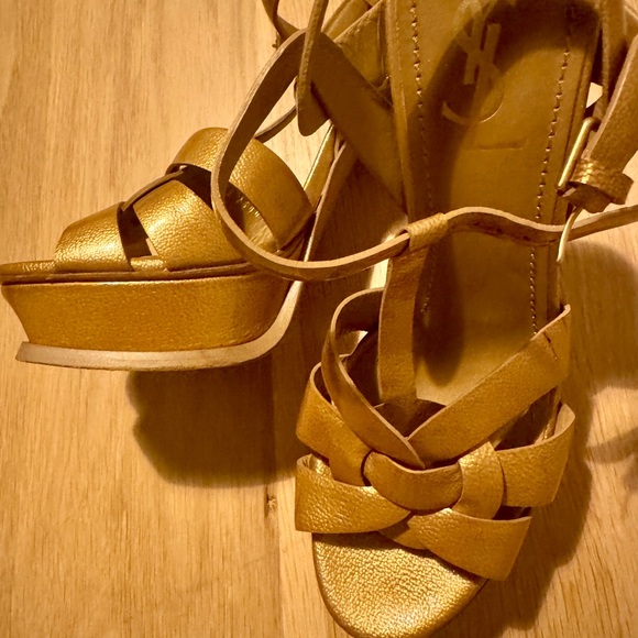 Saint Laurent Tribute Leather T-Strap Platform Sandals As Is 39 - Picture 9 of 10